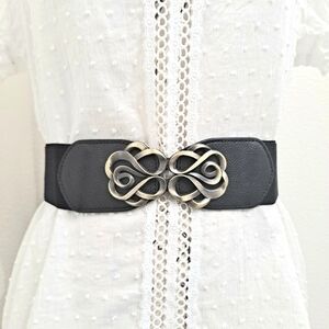 Corset Black gold buckle Belt wide waist Boho thick Ornate Western statement